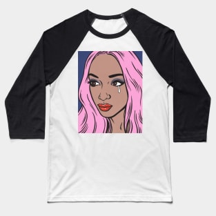 Pastel Hair Black Crying Comic Girl Baseball T-Shirt